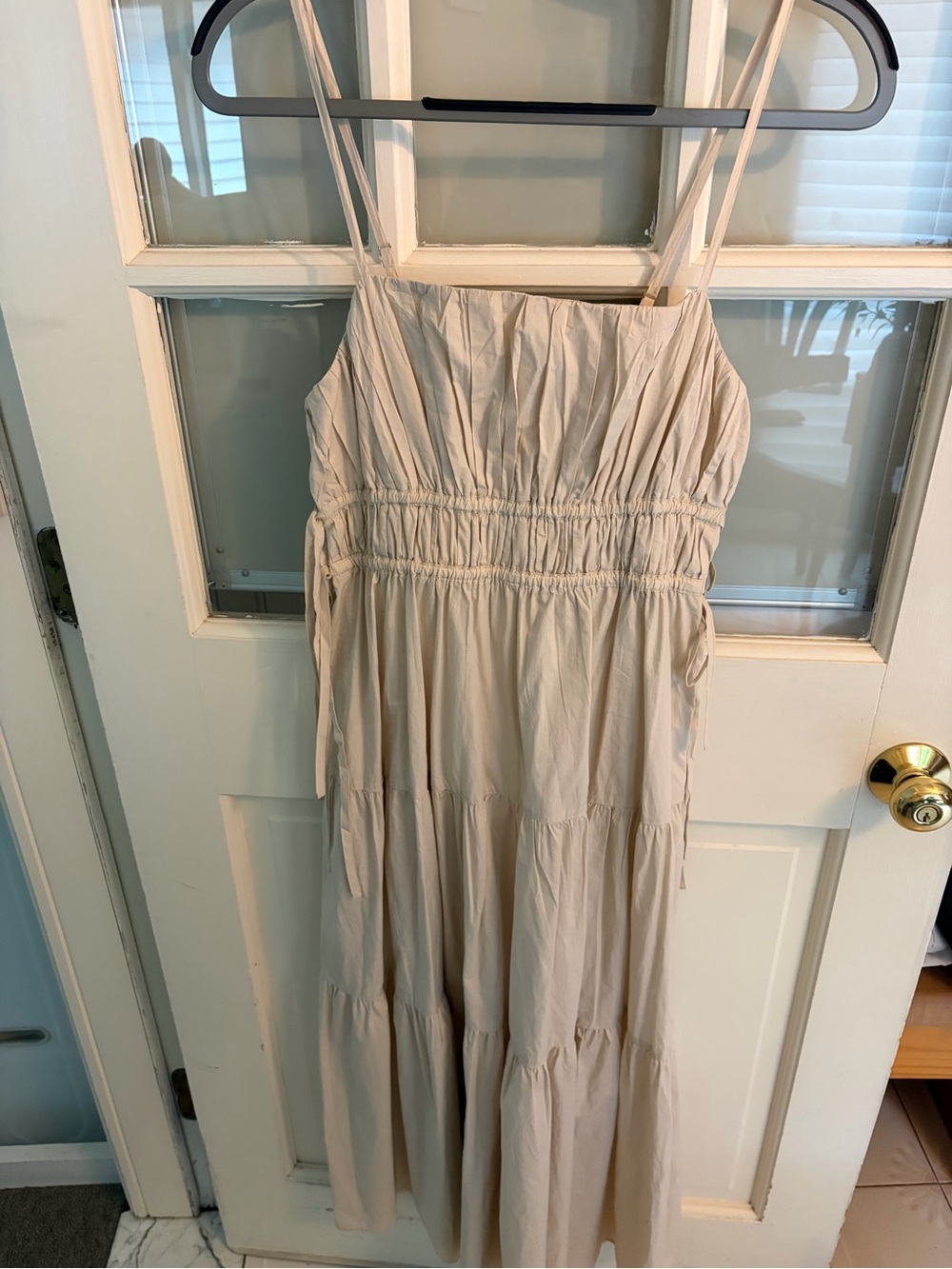 LOFT Cream Tiered Maxi Sundress with Smocked Waist